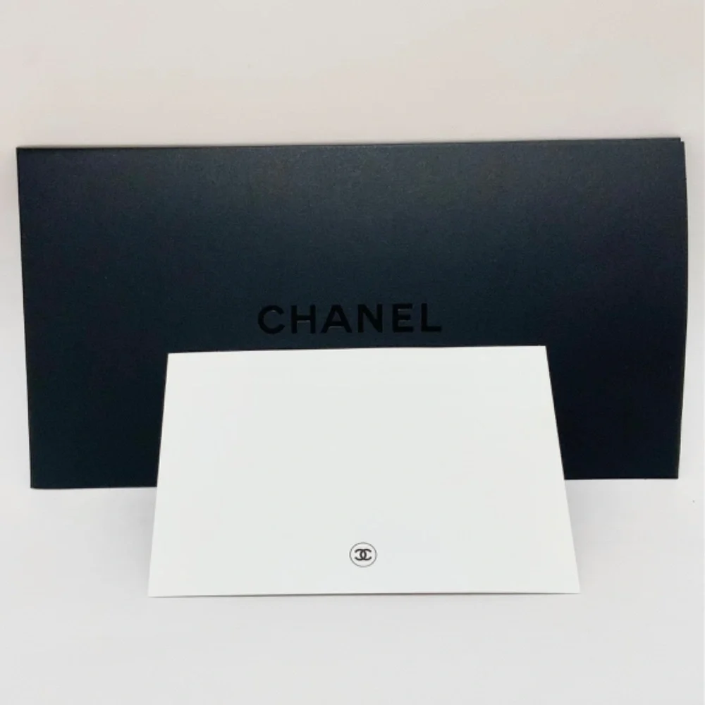 CHANEL black signature white note card White and Black envelope with CHANEL Logo